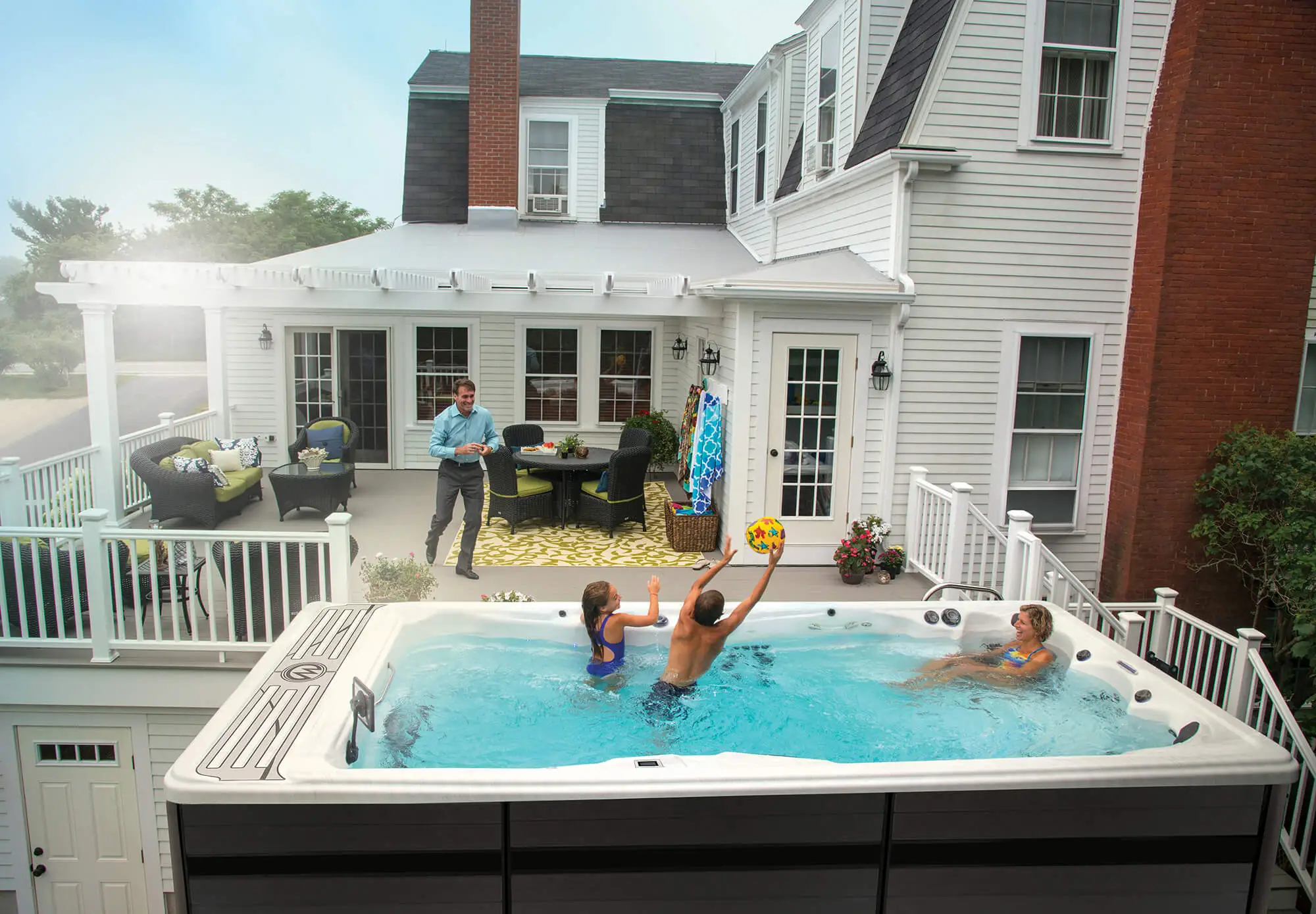 Family in swim spa