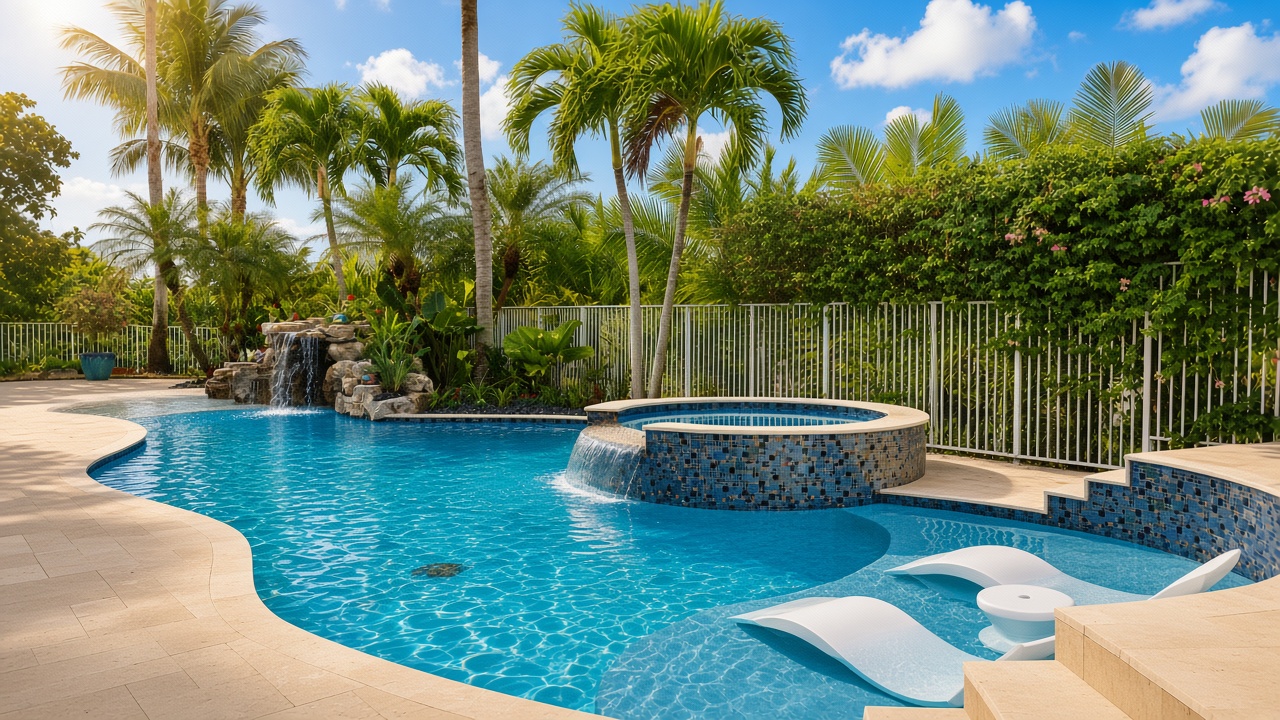 Pool service at a West Palm Beach backyard pool